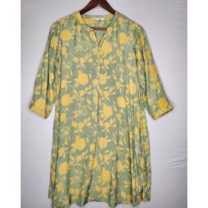 Marigold Lane Green Printed Tunic‎ Top Large Green/Yellow 100% Viscose